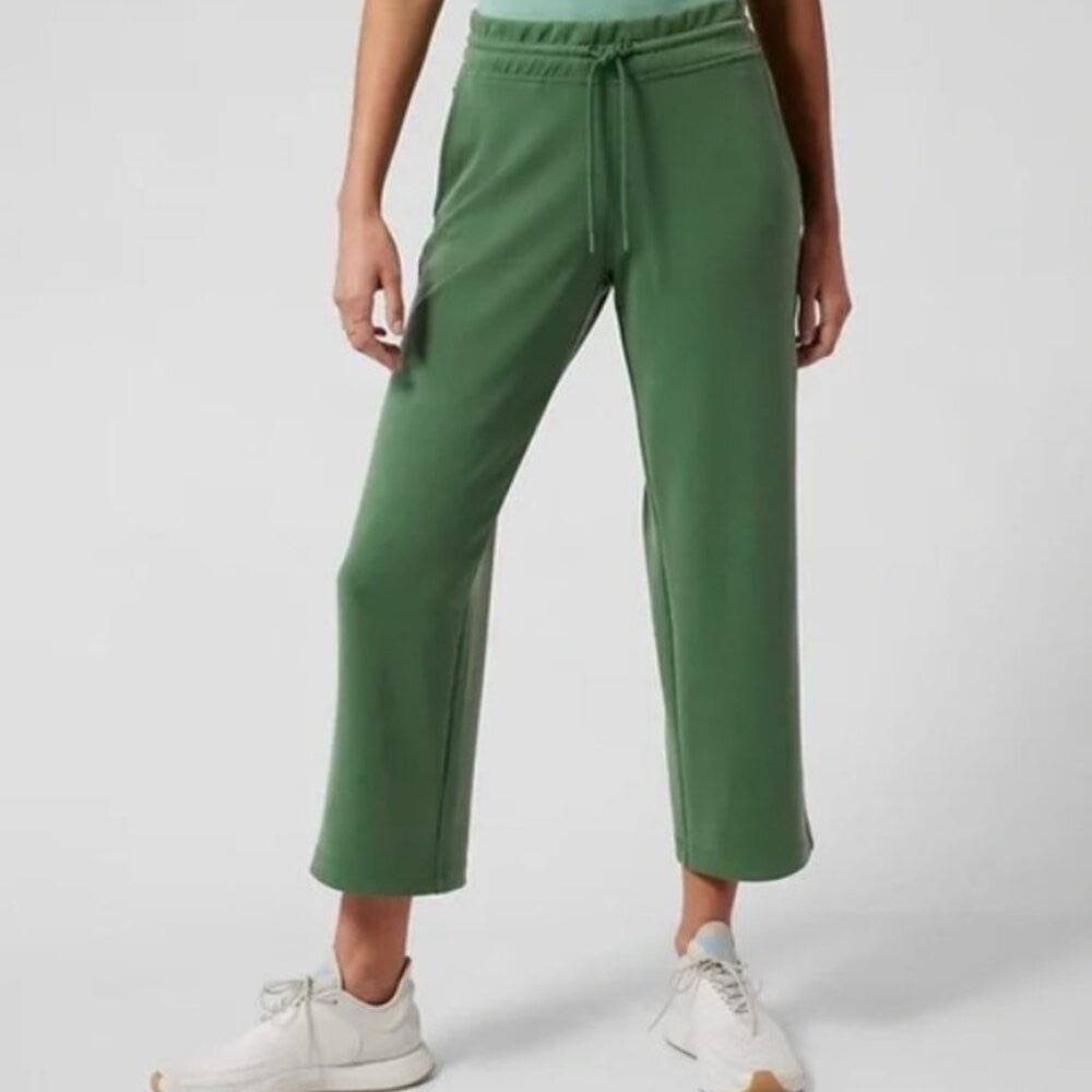 Athleta Seasoft Mid Rise Straight Crop Pants Womens XL Vineyard Green Wide Leg